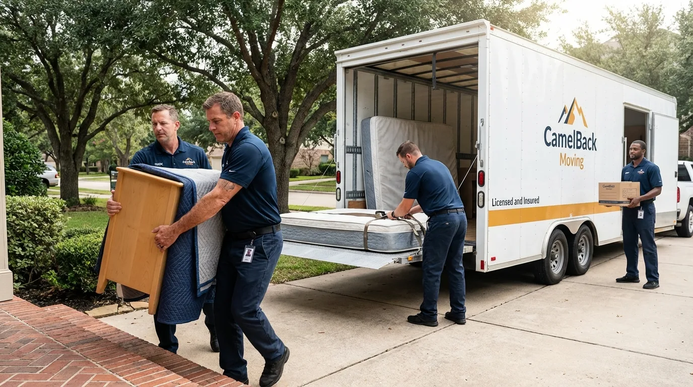 Crew loading residential truck for cross-state move from Summerfield, NC