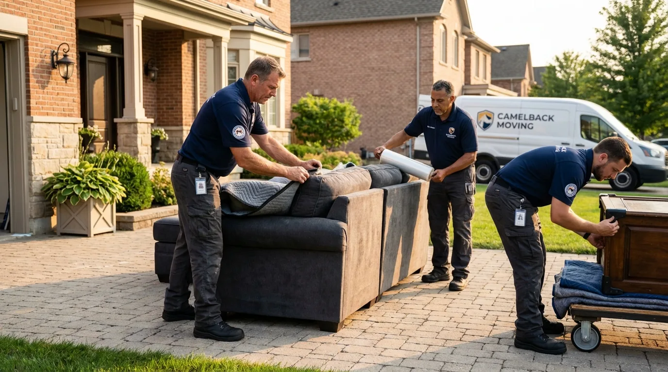 Large estate moving crew wrapping furniture in Summerfield, NC