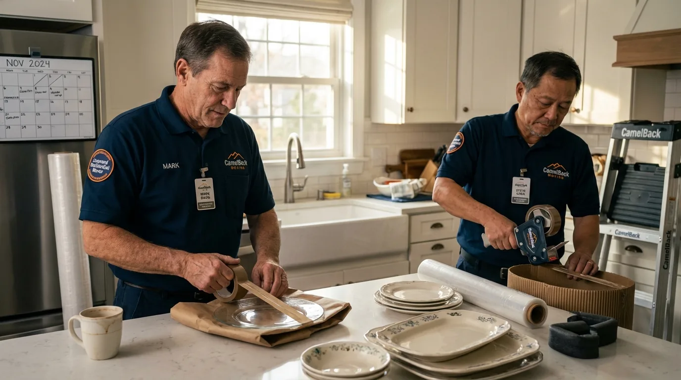Professional crew packing kitchen dishware in Summerfield, NC